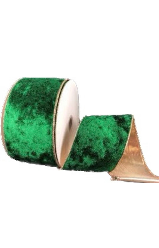Wired Hunter Green Crushed Velvet Ribbon-2.5”x10 Yards
