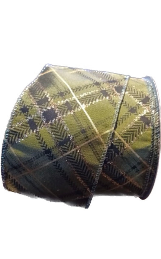 Wired Green Black and Gold Plaid Ribbon-2.5”x10 Yards