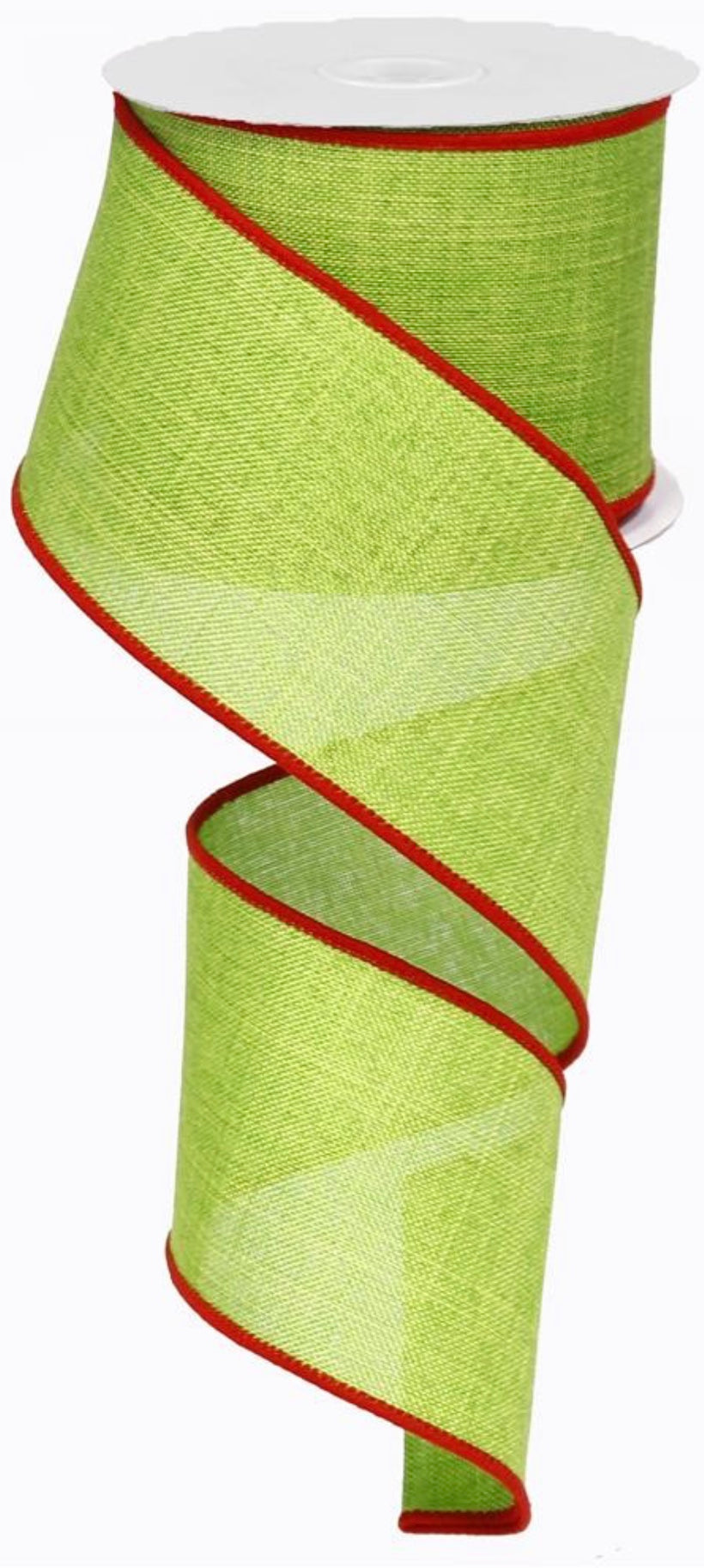 10 Yards - 2.5” Wired Lime Green with Red Edge Christmas Ribbon