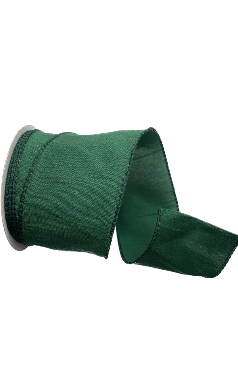 Wired Hunter Green Faux Dupioni Ribbon- 2.5”x10 Yards