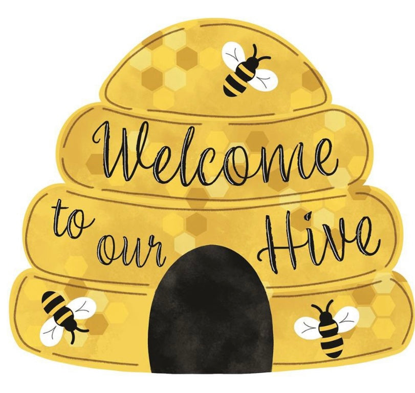 12 Inch x 10.5 Inch Metal Embossed Beehive Wreath Sign