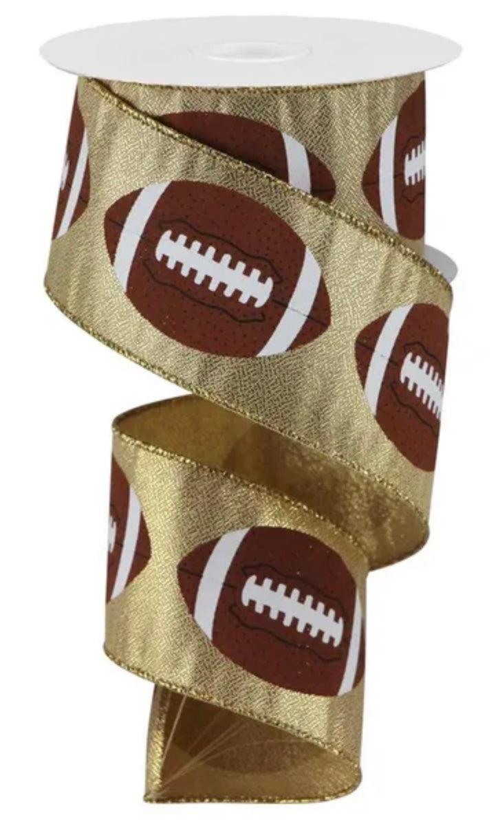 Wired Metallic Gold Football Ribbon-2.5”x10 Yards