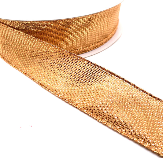 50 Yards - 1.5” Wired Light Copper Galaxy Metallic Ribbon