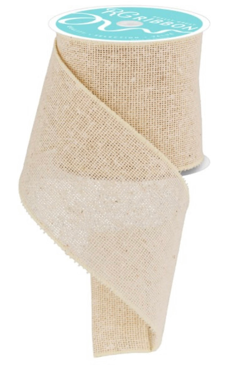 Wired Off White Faux Burlap Ribbon-4”x10 Yards