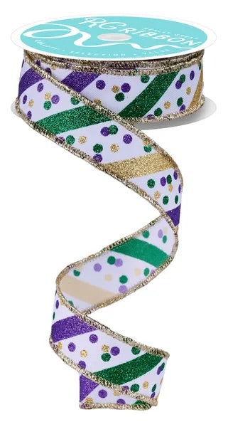 Wired Mardi Gras Glitter Dot Confetti Ribbon-7/8”x10 Yards