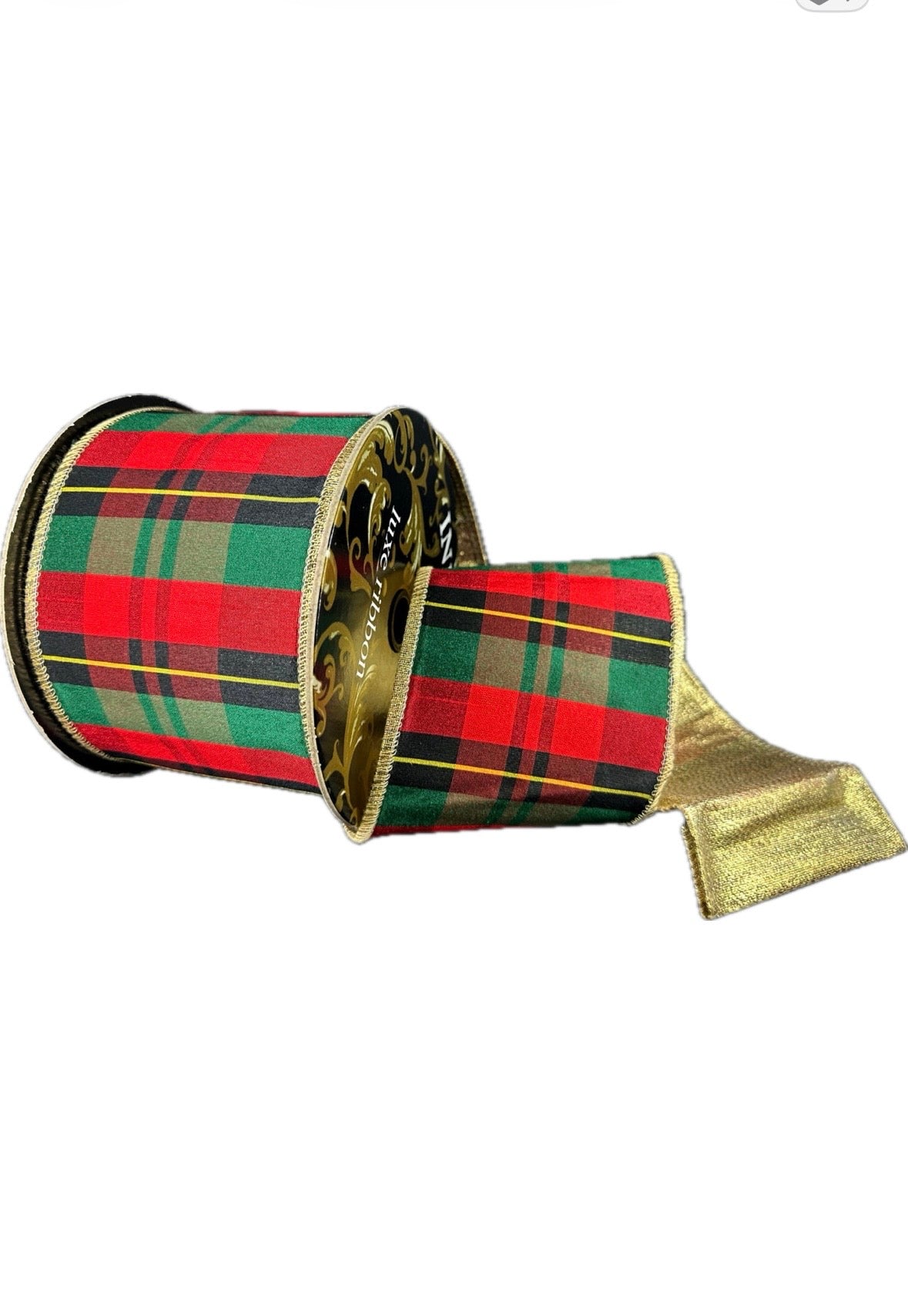 Wired Spencer Duipioni Plaid/Gold Metallic Back Ribbon- 4”x10” Yards