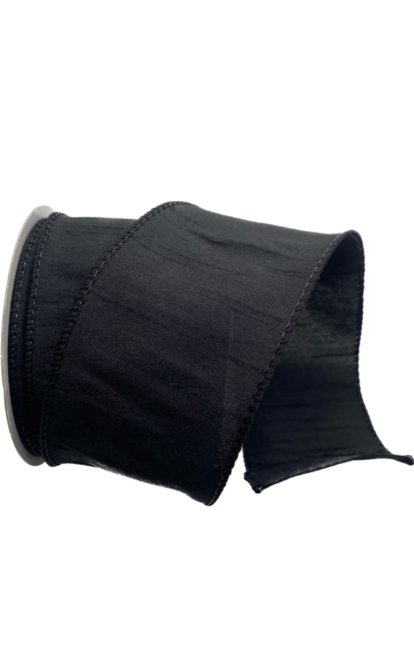 Wired Black Faux Dupioni Ribbon- 2.5”x10 Yards
