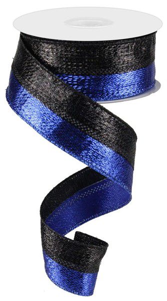 10 Yard - 1.5” Wired Metallic Blue and Black Ribbon