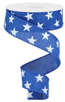 Wired Blue Patriotic White Stars Ribbon-1.5”x 10 Yards