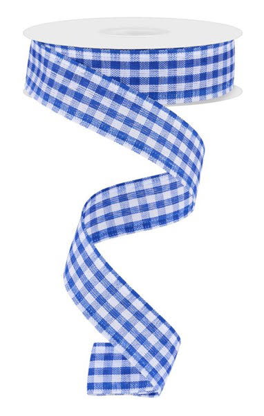 Wired Blue and White Gingham Check Ribbon-7/8”x10 Yards