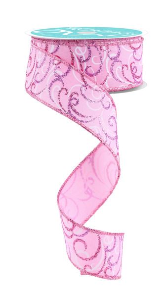 10 Yards - 1.5” Wired Pink, and White Multi Swirl Glitter Ribbon