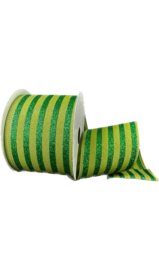 Wired Emerald Ponche Glitter Cabana Strip Ribbon-2.5”x10 Yards
