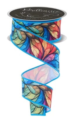 Wired Multi Color Stained Glass Ribbon-1.5”x10 Yards