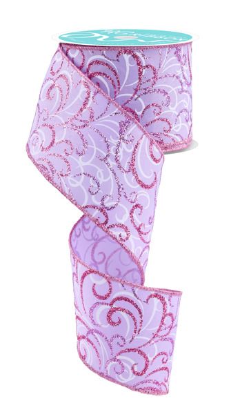 10 Yards - 2.5” Wired Purple, Pink, and White Multi Swirl Glitter Ribbon