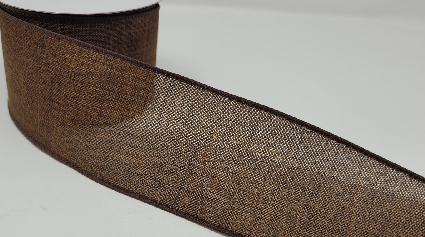 10 Yards - 2.5” Wired Dark Brown Linen Ribbon