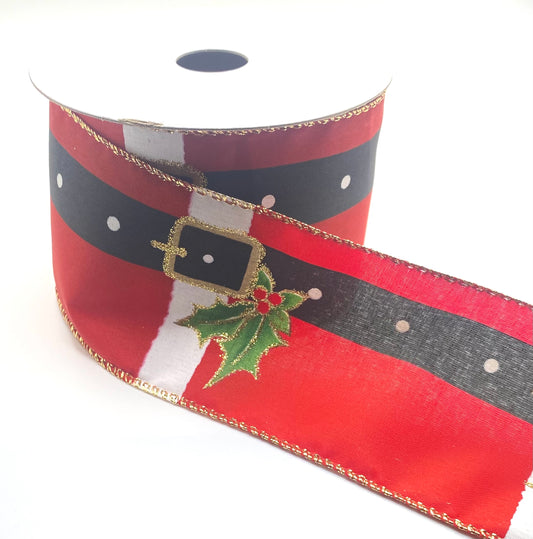 10 Yards - 2.5” Wired Christmas Santa Belt Ribbon