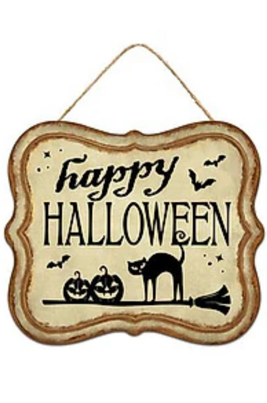 7"Lx6"H Tin Matte Happy Halloween Wreath Signs