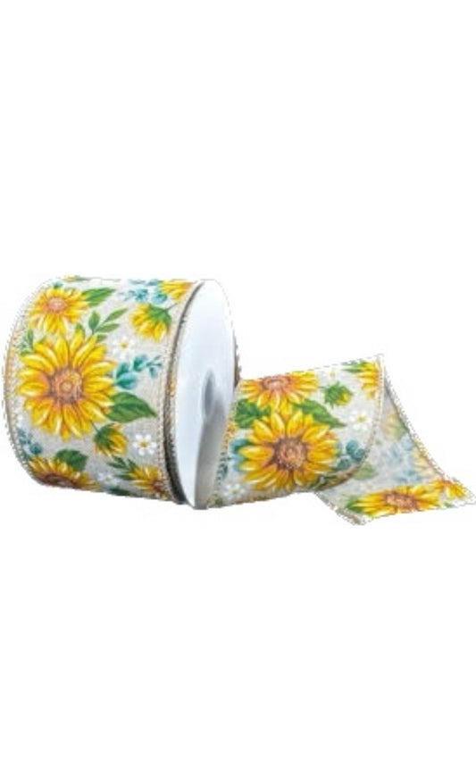 Wired Sunflower with Eucalyptus Ribbon-2.5”x10 Yards