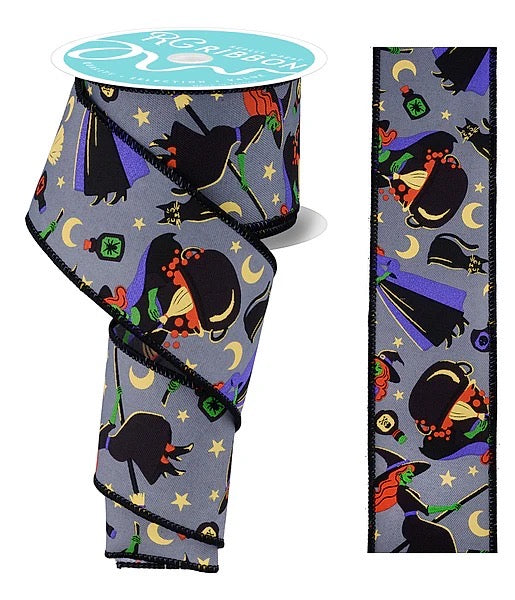 Wired Witch on a Broomstick Ribbon- 2.5” x10 Yards