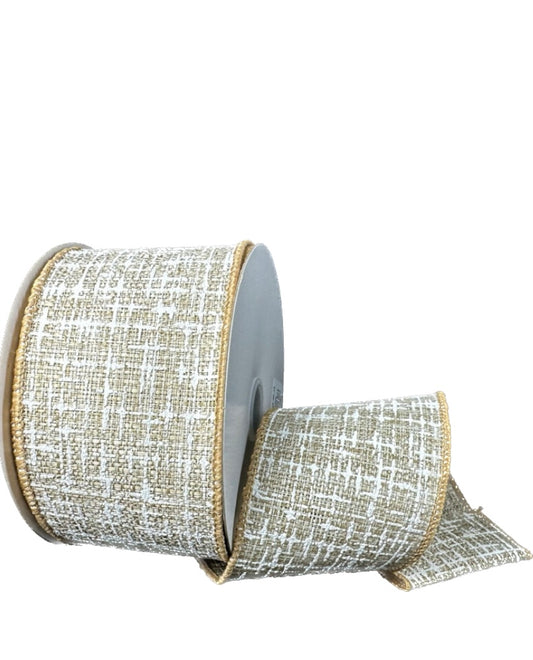 10 Yards - 2.5” Wired Light Natural and White Embellished Tweed Ribbon