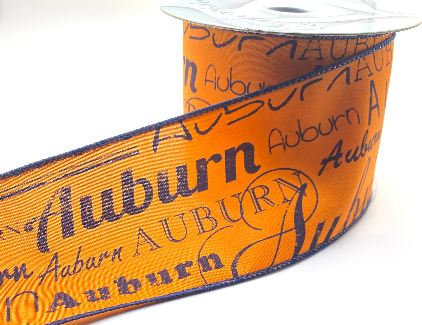 10 Yards - 2.5” Wired Orange and Navy Auburn Satin Ribbon