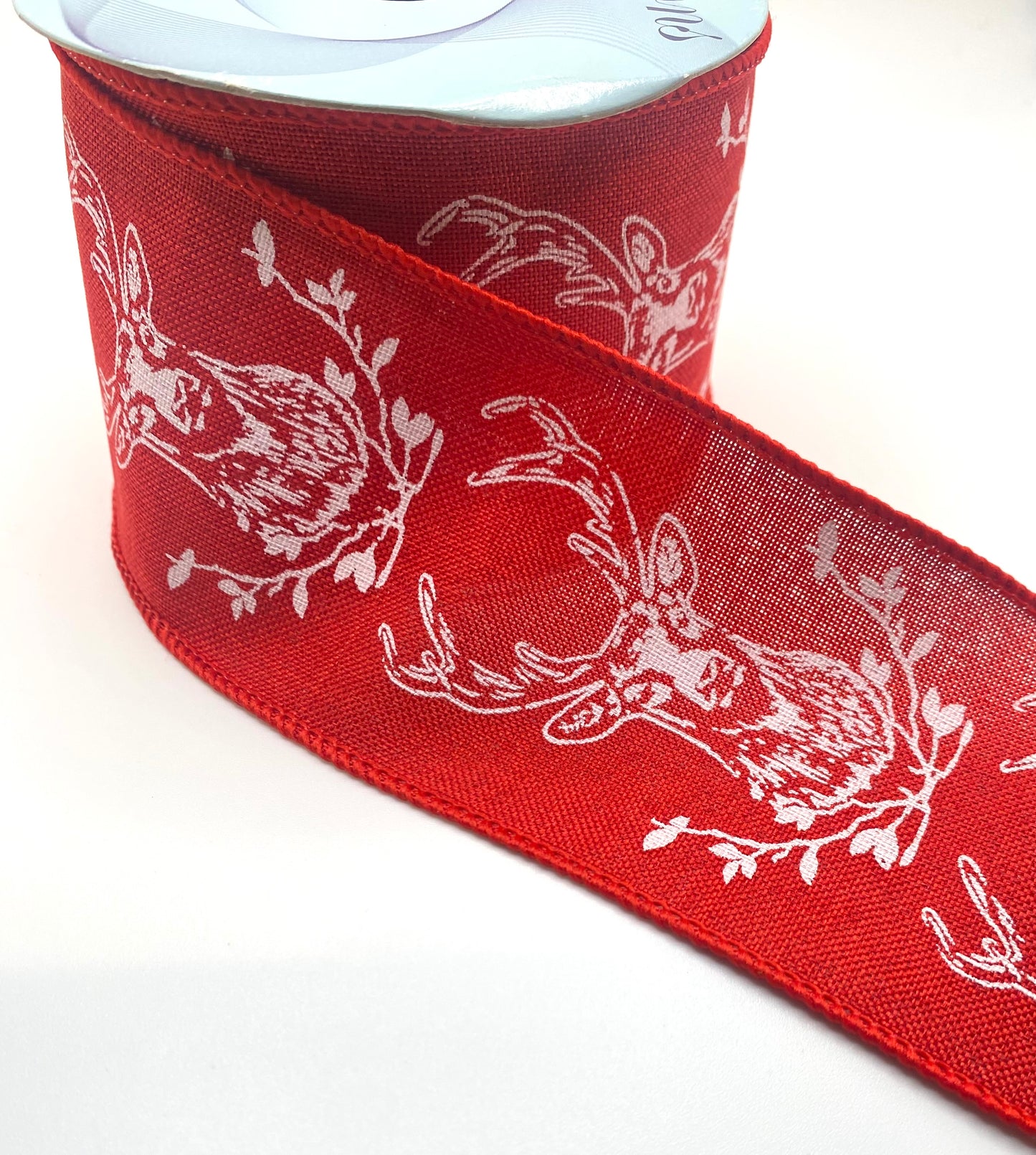 10 Yards - 2.5" Wired Deer Head with Red Background Ribbon