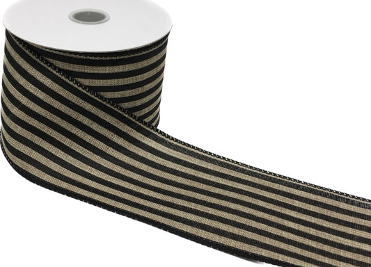 10 Yards - 2.5" Natural with Black Stripes Ribbon - Everyday Ribbon