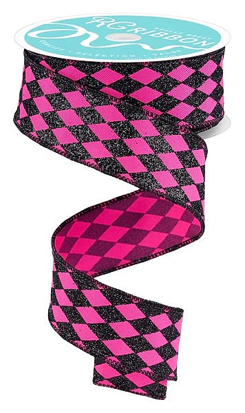 Wired Black and Pink Harlequin Ribbon- 1.5”x10 Yards
