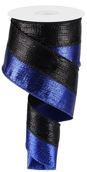 10 Yard - 2.5” Wired Metallic Blue and Black Ribbon