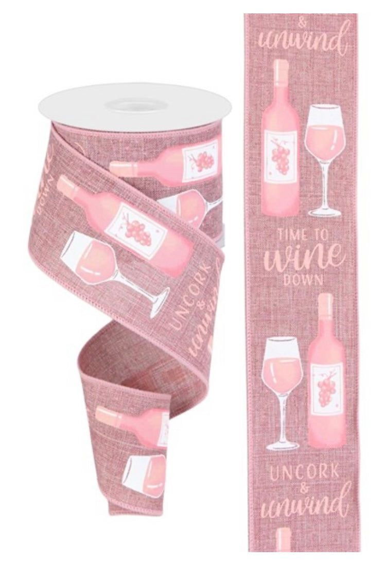 10 Yards - 2.5" Wired Pink Background Wine Ribbon