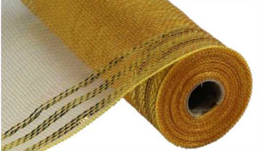 10.5” inch x 10 Yards Brown/Gold with Gold Border Stripe Metallic Mesh