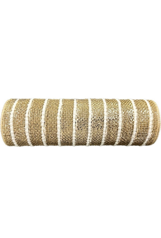 Gold and White Metallic Snowball Mesh-10”x10 Yards