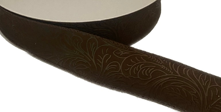 50 Yards - 1.5” Wired Chocolate Brown Floral Design Embossed Ribbon