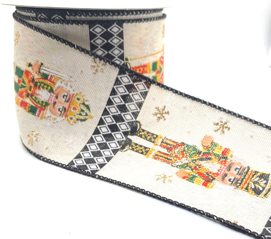 10 Yards - 2.5” Wired Light Linen Nutcracker Ribbon