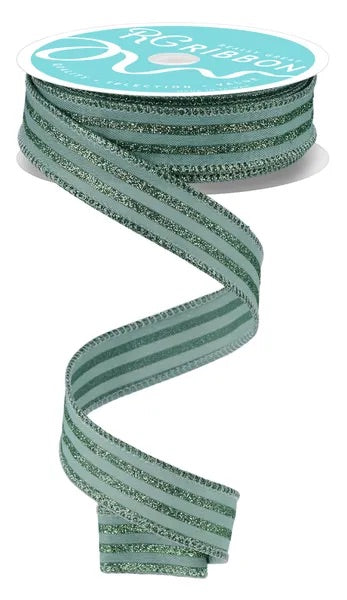 Wired Sage Green Vertical Stripes Ribbon- 7/8”x 10 Yards