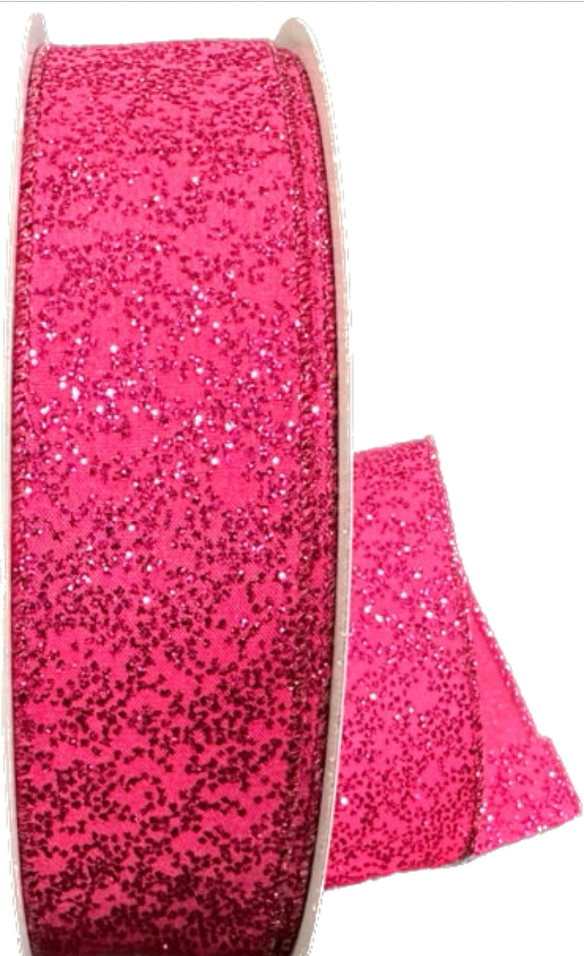 Wired Hot Pink Glitter Christmas Ribbon- 1.5”x50 Yards