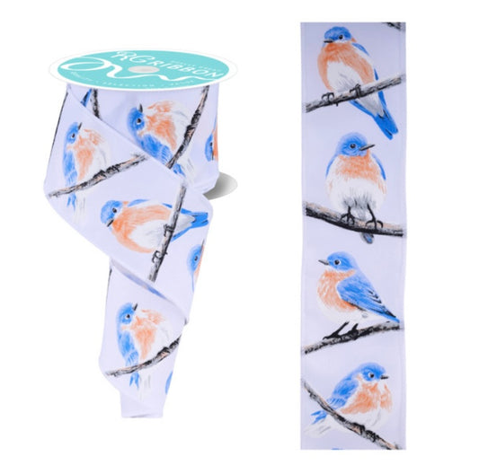 10 Yards - 2.5” Wired Chubby Birds Spring Ribbon
