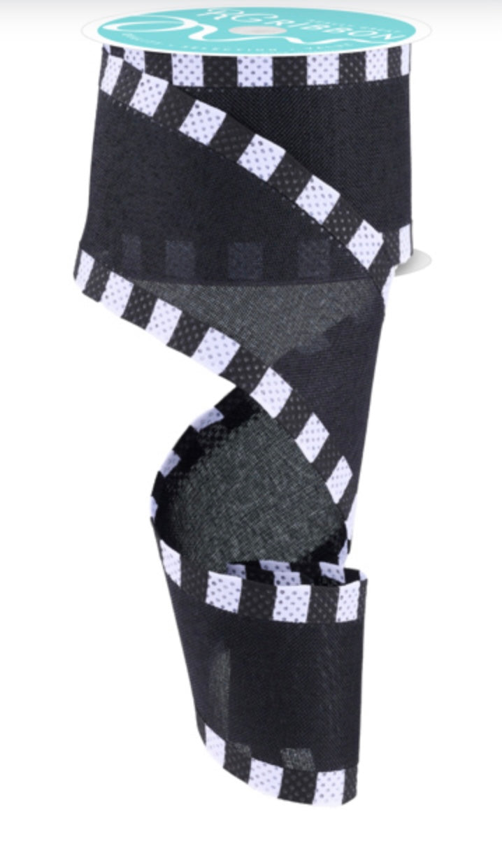 Wired Black and White Faux Royal Burlap Stripe Ribbon- 2.5”x10 Yards