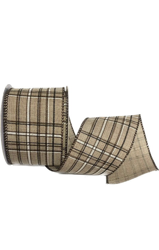 Wired Beige, Brown and White Check Fall Ribbon-2.5”x10 Yards