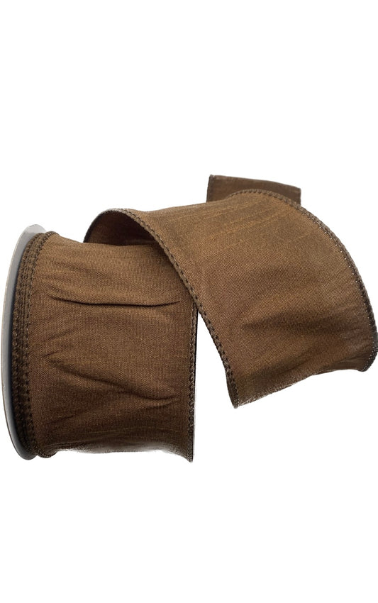 Wired Brown Faux Dupioni Ribbon- 2.5”x10 Yards