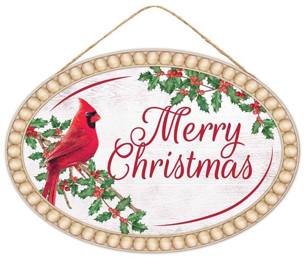 13”x9” Oval Merry Christmas Cardinal Wreath Sign