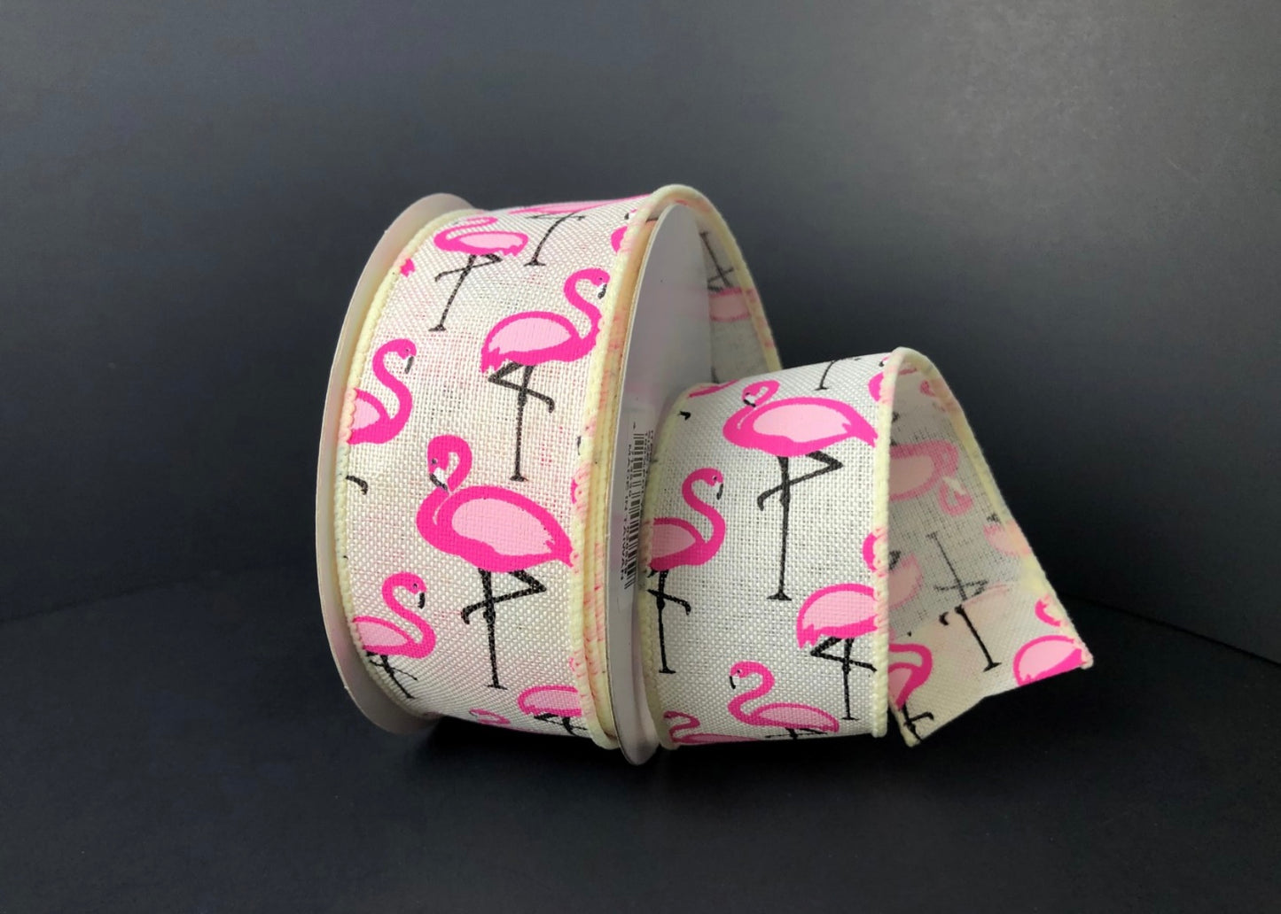 10 Yards - 1.5” Wired Cream Background Pink Flamingo Ribbon