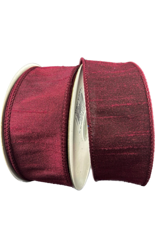 Wired Burgundy Faux Dupioni Ribbon- 1.5”x10 Yards