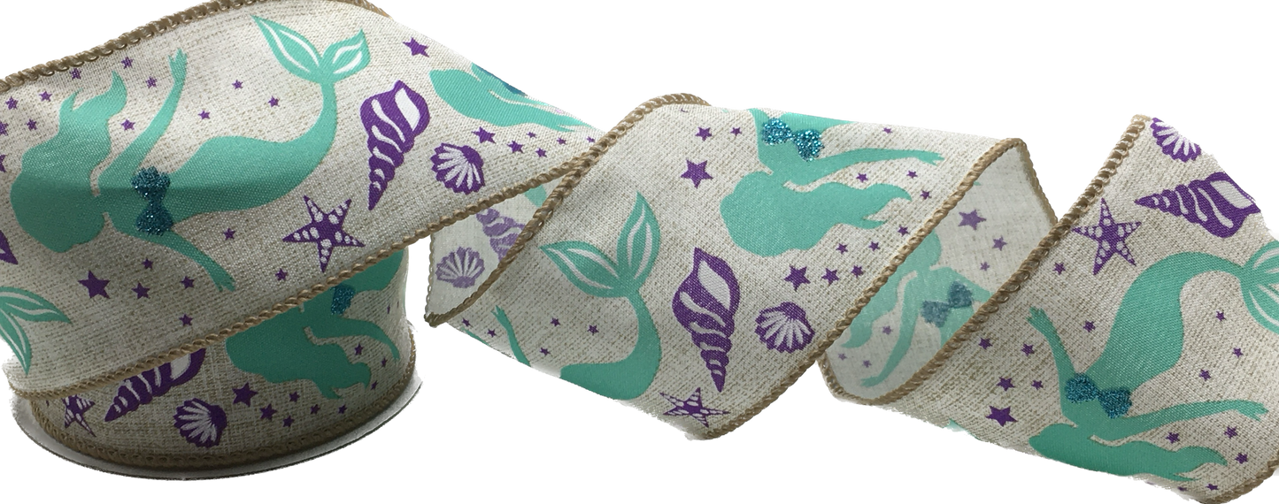 10 Yards - 2.5" Wired Mermaid Beach Ribbon