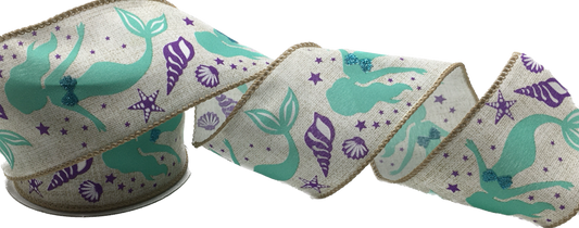 10 Yards - 2.5" Wired Mermaid Beach Ribbon