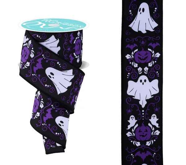 Wired Halloween Ghost and Pumpkin Ribbon- 2.5”x10 Yards