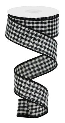 Wired White and Black Woven Mini Check Ribbon-1.5”x10 Yards