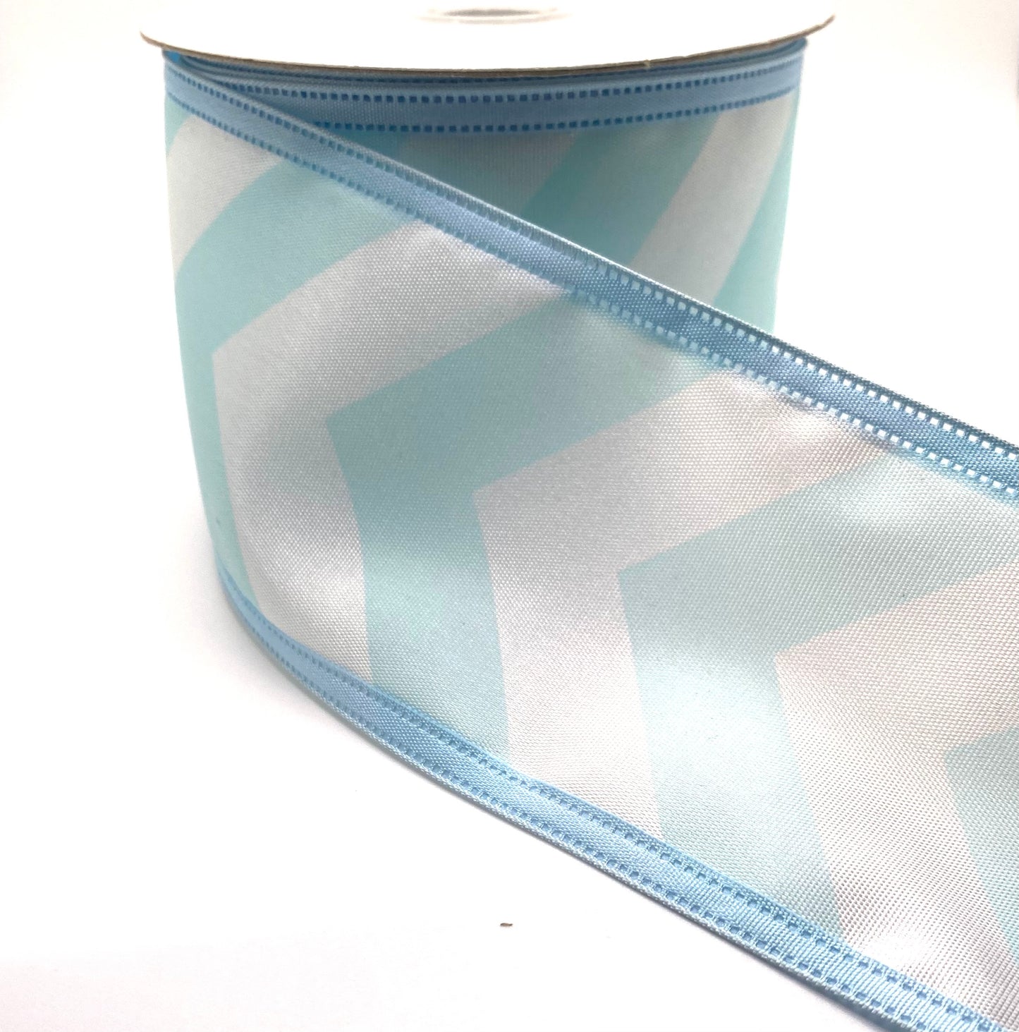 10 Yards - 2.5” Wired Blue and White Satin Ribbon