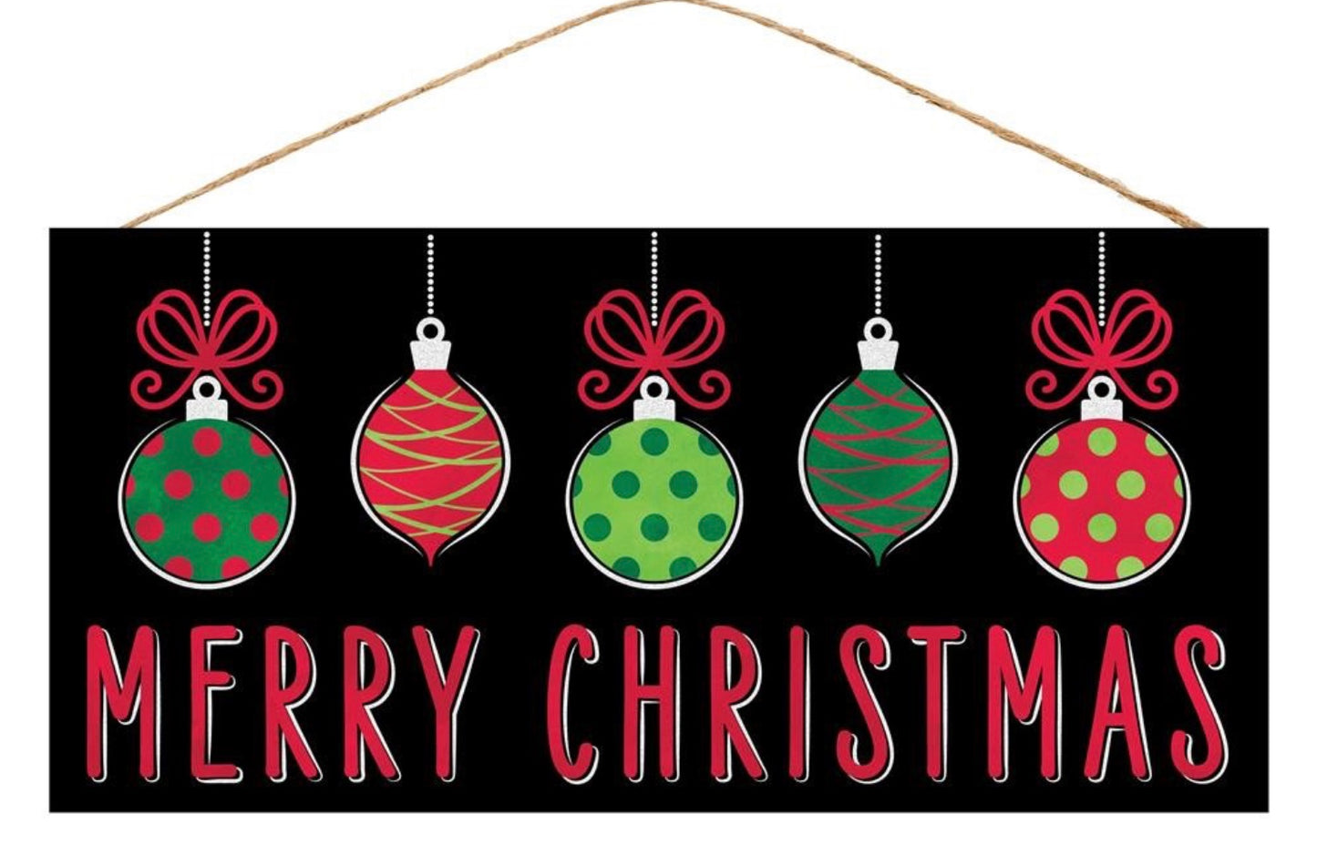 12.5”x6” Merry Christmas Ornament Wreath Sign with Glitter Accent