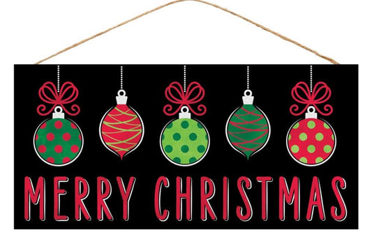 12.5”x6” Merry Christmas Ornament Wreath Sign with Glitter Accent